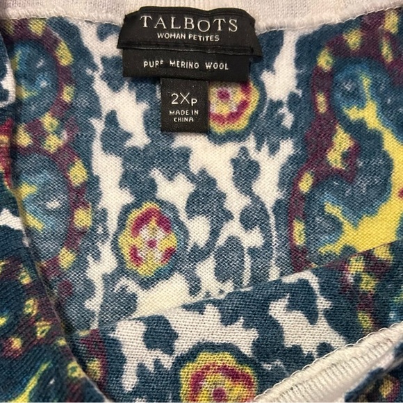 TALBOTS 100% Merino Wool Audrey Mosaics Multi Green Purple Yellow Print - Picture 9 of 12